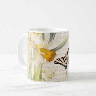 Vintage Swallowtail Butterfly Narcissus Flower Mug
