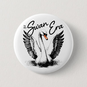 Vintage Swan Era Black Print 2 Inch Round Button
