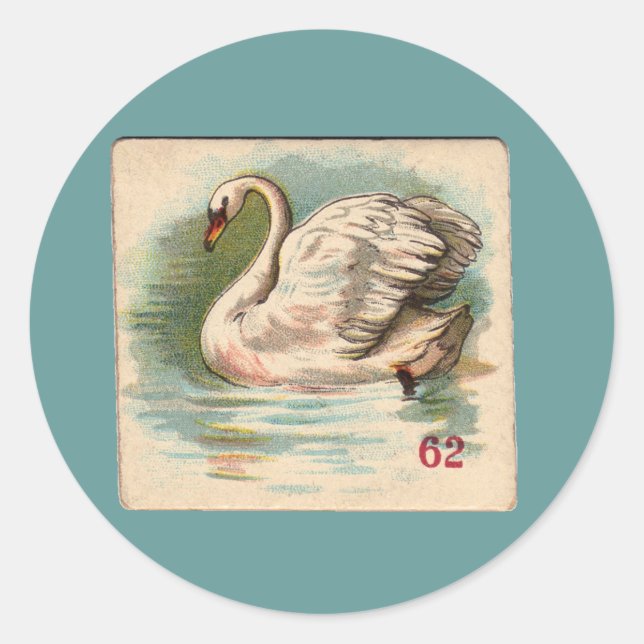 Vintage Swan Game Card Classic Round Sticker (Front)