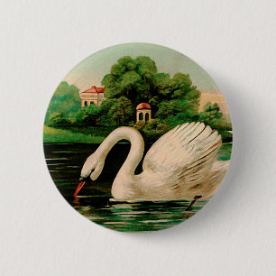 Vintage Swan in the Lake 2 Inch Round Button