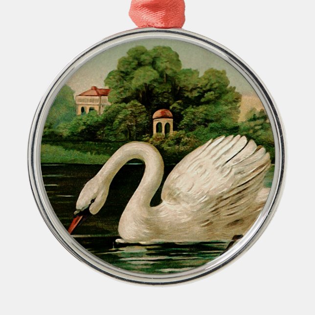 Vintage Swan in the Lake Metal Ornament (Front)