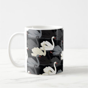 Vintage Swan Lake: Monotone Pattern. Coffee Mug