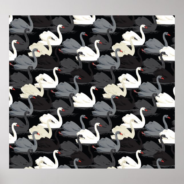 Vintage Swan Lake: Monotone Pattern. Poster (Front)