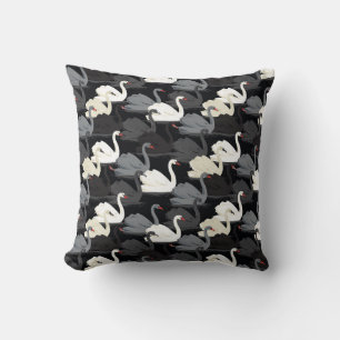 Vintage Swan Lake: Monotone Pattern. Throw Pillow