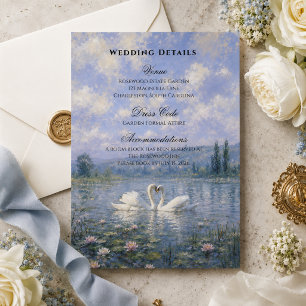 Vintage Swan Lake Wedding Details Card Romantic