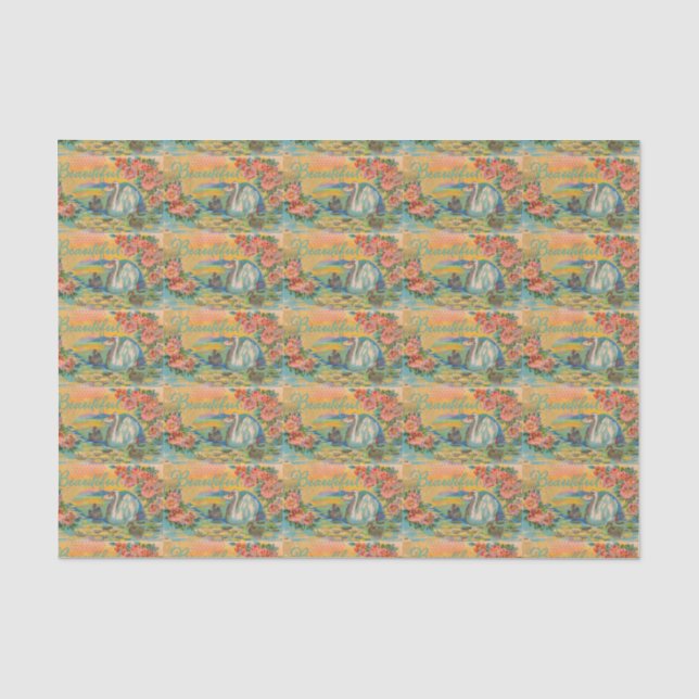 Vintage swan postcard tissue paper (Front)