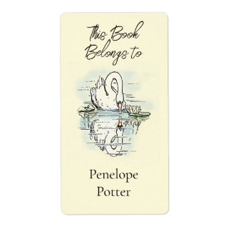 Vintage Swan Reflection Colorized Book Plate