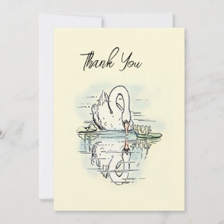Vintage Swan Reflection Colorized Thank You Card
