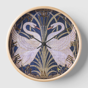 Vintage Swan, Rush And Iris by W. Crane Clock