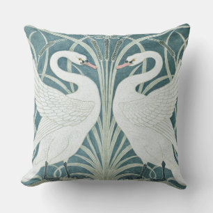 Vintage Swan, Rush And Iris by W. Crane Throw Pillow