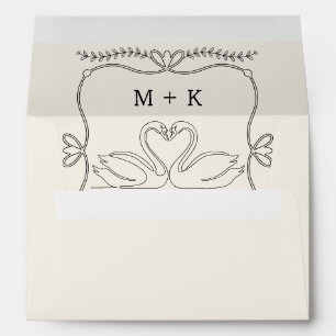 Vintage Swans Monogram Initials Cream Wedding  Envelope