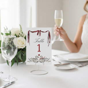 Vintage Swans & Ribbon White Wedding Table Number