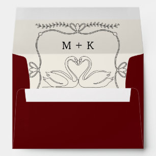 Vintage Swans Stripes Monogram Initials Wedding Envelope