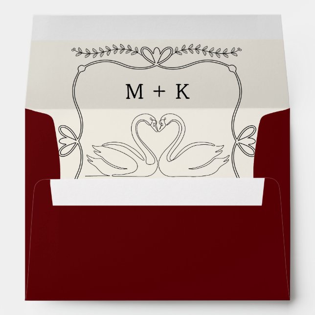 Vintage Swans Stripes Monogram Initials Wedding  Envelope (Back (Bottom))