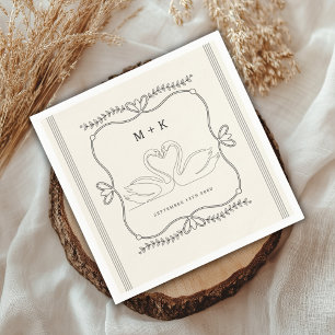 Vintage Swans Stripes Monogram Initials Wedding  Napkin