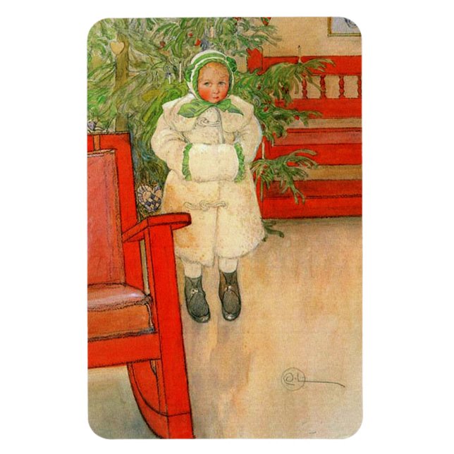 Vintage Swedish Girl with Muff Christmas Magnet (Vertical)