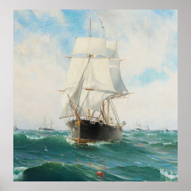 Vintage Swedish Sailboat Painting (1887) Poster (Front)