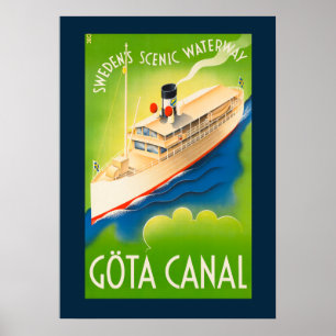 Vintage Swedish Scenic Waterway Travel Poster