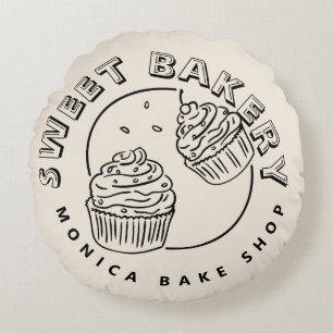 Vintage Sweet Bakery Logo Round Pillow