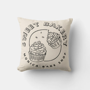 Vintage Sweet Bakery Logo Throw Pillow