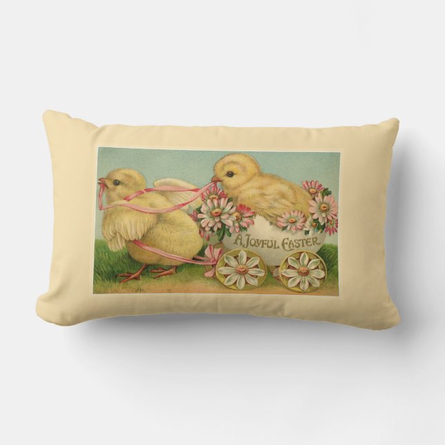 Vintage Sweet Fluffy Chicks Easter Lumbar Pillow (Front)
