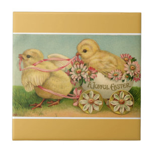Vintage Sweet Fluffy Chicks Easter Tile