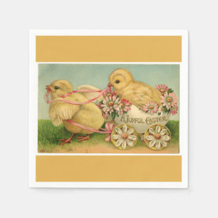 Vintage Sweet Fluffy Chicks Gold Easter Paper Napkin