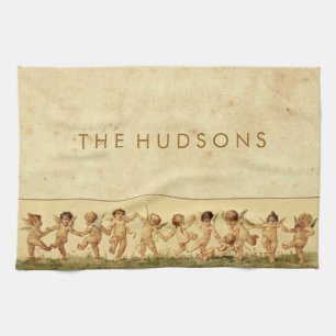 Vintage Sweet Happily Dancing Cherubs Personalized Kitchen Towel