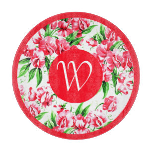 Vintage Sweet Pea Floral with Border and Monogram Cutting Board