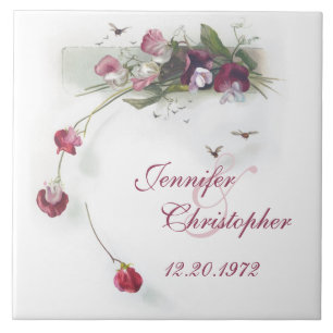 Vintage sweet peas anniversary tile