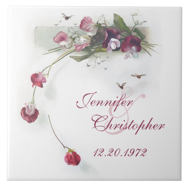 Vintage sweet peas anniversary tile (Front)