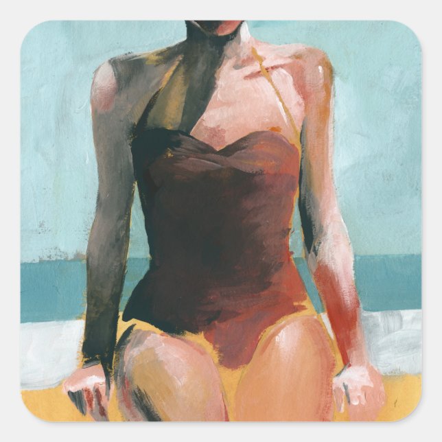 Vintage Swim - Red Swimsuit Square Sticker (Front)