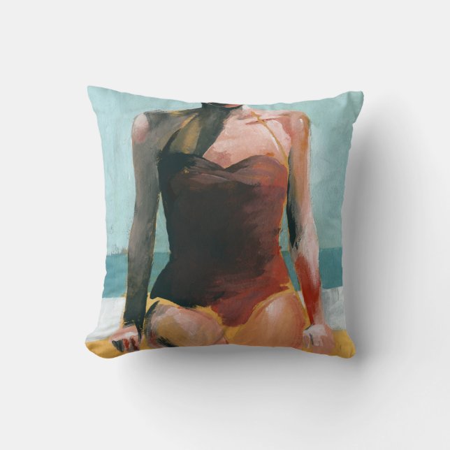 Vintage Swim - Red Swimsuit Throw Pillow (Front)