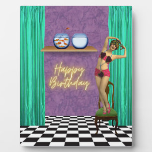 Vintage Swimmer Funky Altered Art Birthday  Plaque