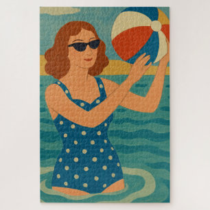 Vintage Swimmer with Beach Ball Jigsaw Puzzle