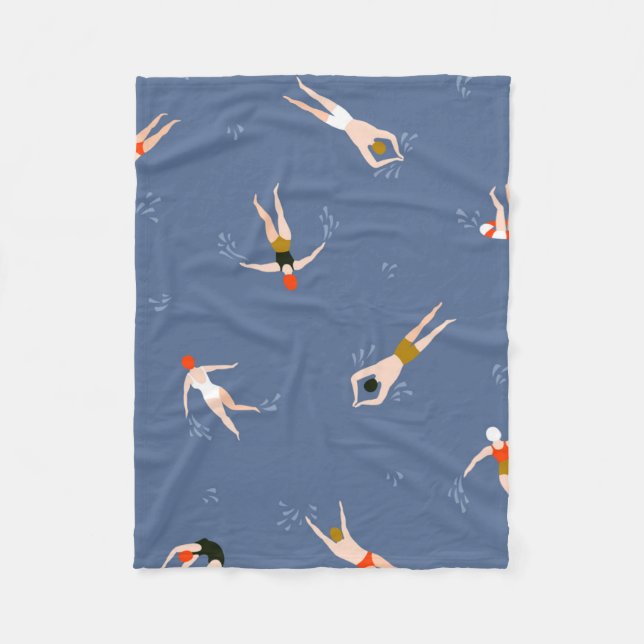 Vintage Swimmers Pattern Fleece Blanket (Front)