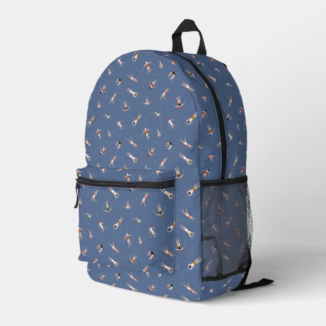 Vintage Swimmers Pattern Printed Backpack (Back Corner Right)