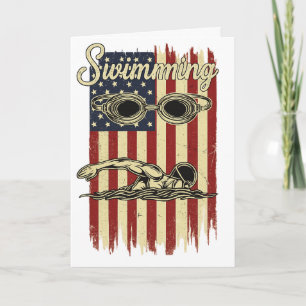 Vintage Swimming American Flag Retro Swimmer Card