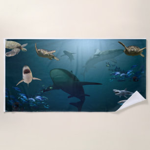 Vintage Swimming With Sharks Beach Towel