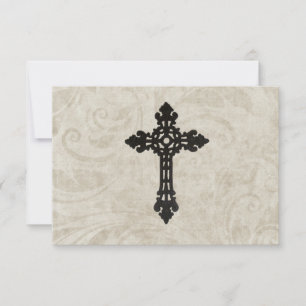 Vintage Swirl Catholic Cross RSVP 