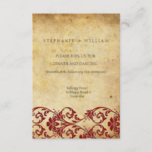 Vintage Swirl Damask Wedding Reception Card