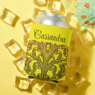 Vintage Swirl Ombre Gold Personalized Can Cooler