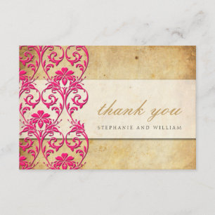 Vintage Swirl Wedding Pink Thank You Card