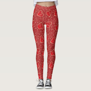Vintage Swirling Hearts Love Pattern Leggings