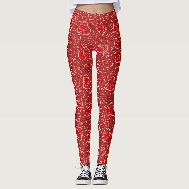 Vintage Swirling Hearts Love Pattern Leggings (Front)