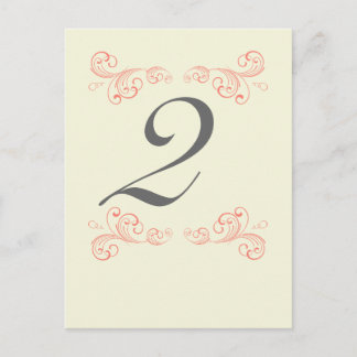 Vintage Swirls, Orange, Grey Wedding Table Number Postcard