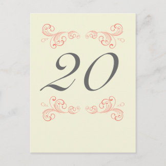 Vintage Swirls, Orange, Grey Wedding Table Number Postcard