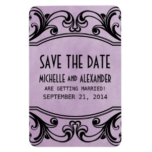 Vintage Swirls Save the Date Magnet, Purple Magnet