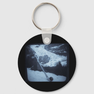 Vintage Swiss Alphorn Blower Magic Lantern Slide Keychain