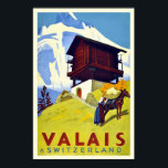 Vintage Swiss Alps Valais Art Deco Travel Poster<br><div class="desc">Reproduction print of a vintage travel poster promoting tourism to Valais Alps Switzerland featuring a mountain scene with a woman and a horse. This art-deco print has been digitally refurbished to bring out the original colours,  even better and fix as many imperfections as possible.</div>